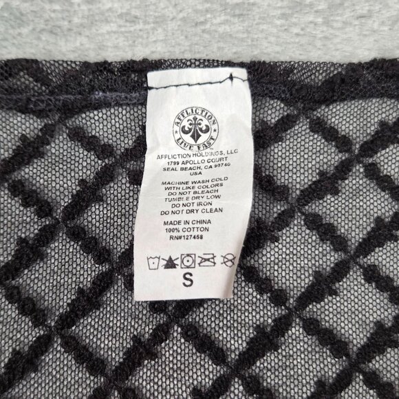 Affliction Top Womens S Black Gray Tie Dye Lace Back Skull Roses Gothic Grunge - Picture 2 of 5